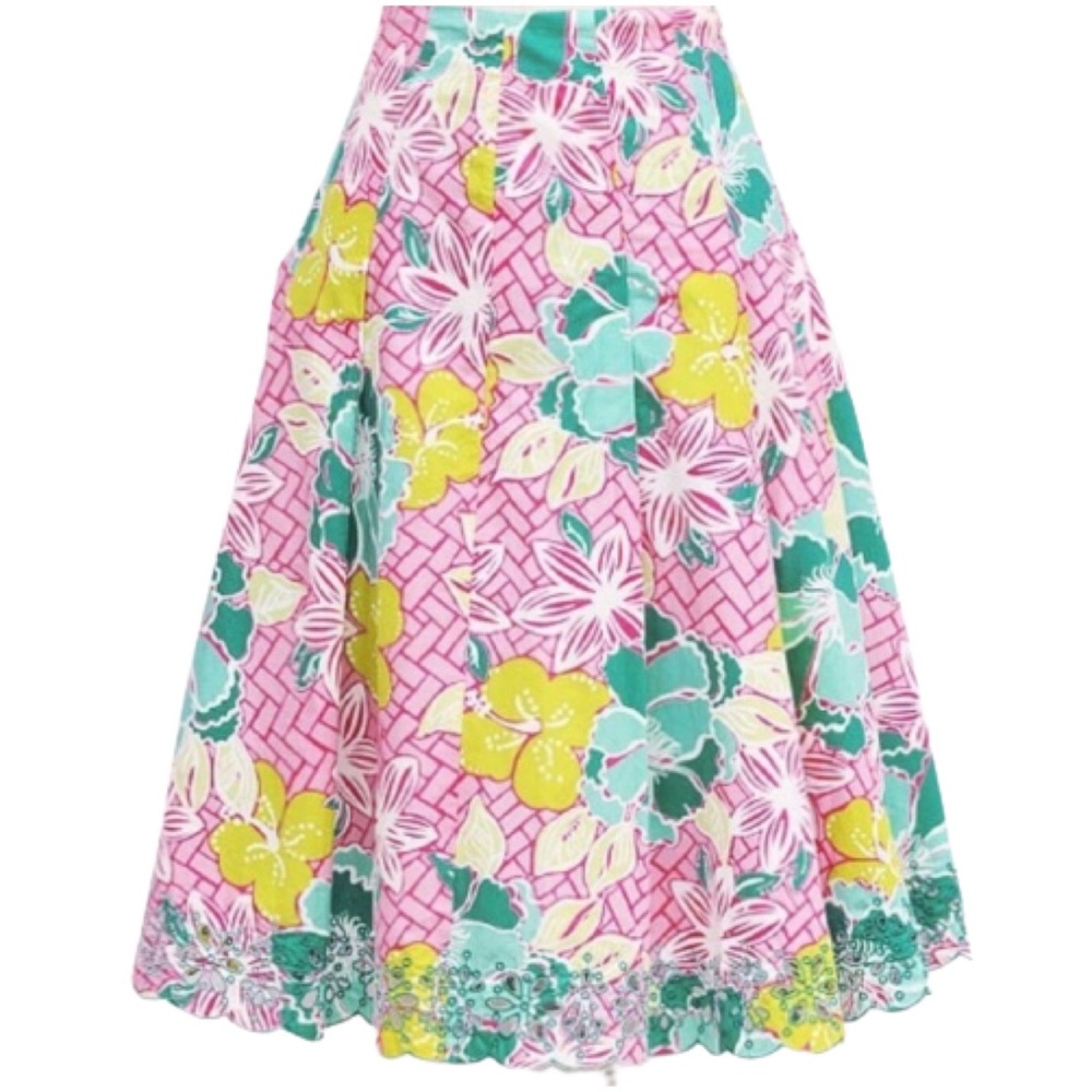 Lilly Pulitzer Pink, Yellow & Teal Floral A-Line Skirt